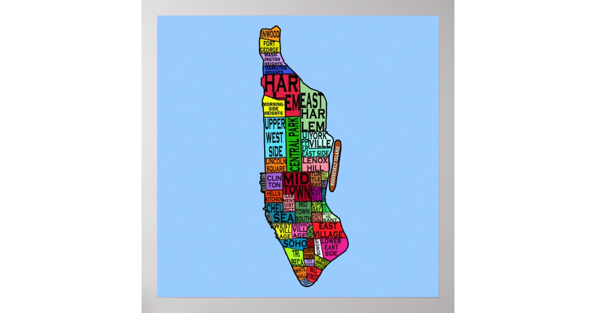 Manhattan Neighborhoods Map Poster Zazzle Com