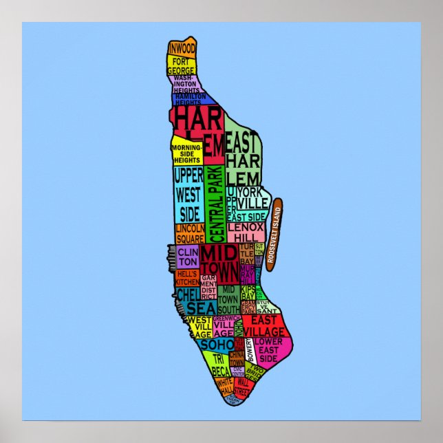 Manhattan Neighborhoods Map Poster (Front)