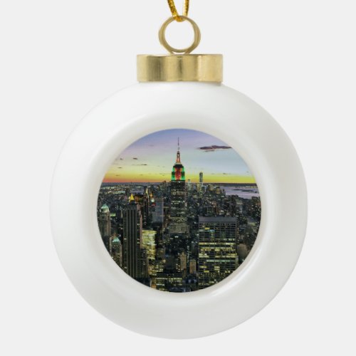 Manhattan New York at night Ceramic Ball Christmas Ornament