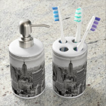 Manhattan, New York (black & white panorama) Bathroom Set Manhattan, New York (black & white panorama) Bathroom Set