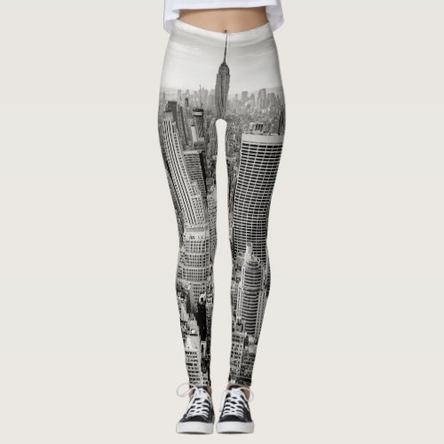 Manhattan New York black  white panorama Leggings