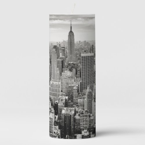Manhattan New York black  white panorama Pillar Candle