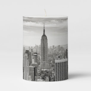 Manhattan, New York (black & white panorama) Pillar Candle