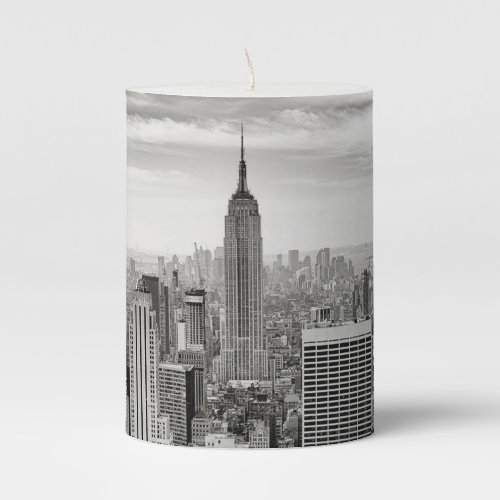 Manhattan New York black  white panorama Pillar Candle