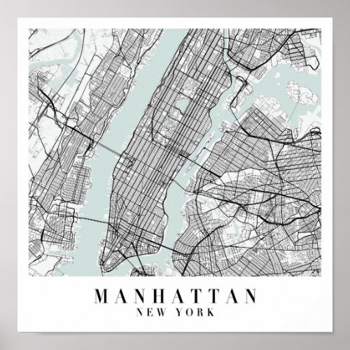 Manhattan New York Blue Water Street Map Poster