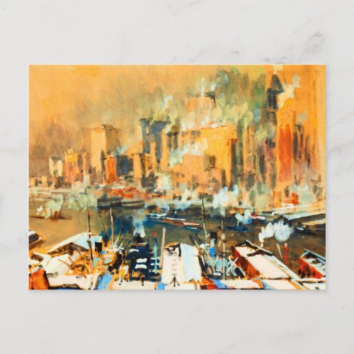 Manhattan New York City Harbor Vintage Skyline Holiday Postcard