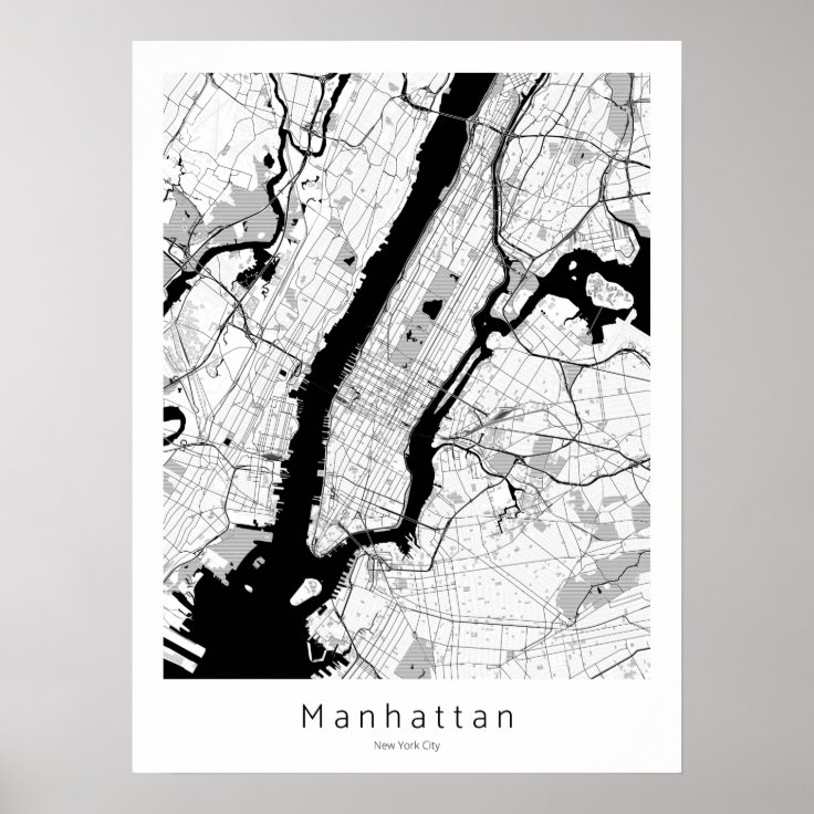 Manhattan New York City Modern Monochrome Map Poster | Zazzle