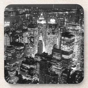 Manhattan New York City Night Black & White Beverage Coaster