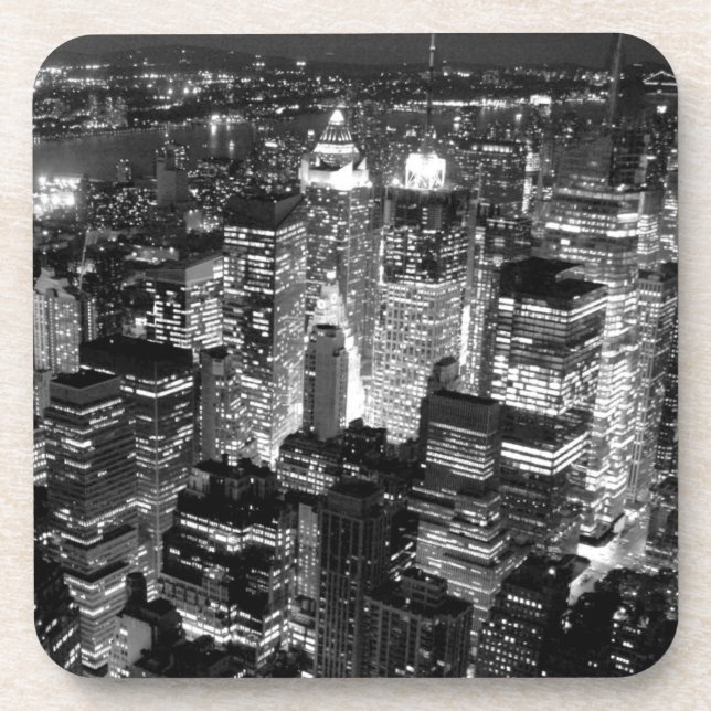 Manhattan New York City Night Black & White Beverage Coaster (Front)