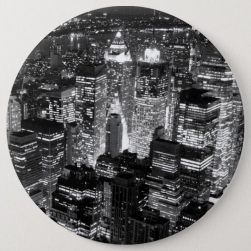 Manhattan New York City Night Black  White Button