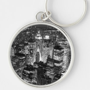 Manhattan New York City Night Black & White Keychain