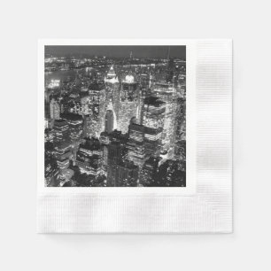 Manhattan New York City Night Black & White Napkins