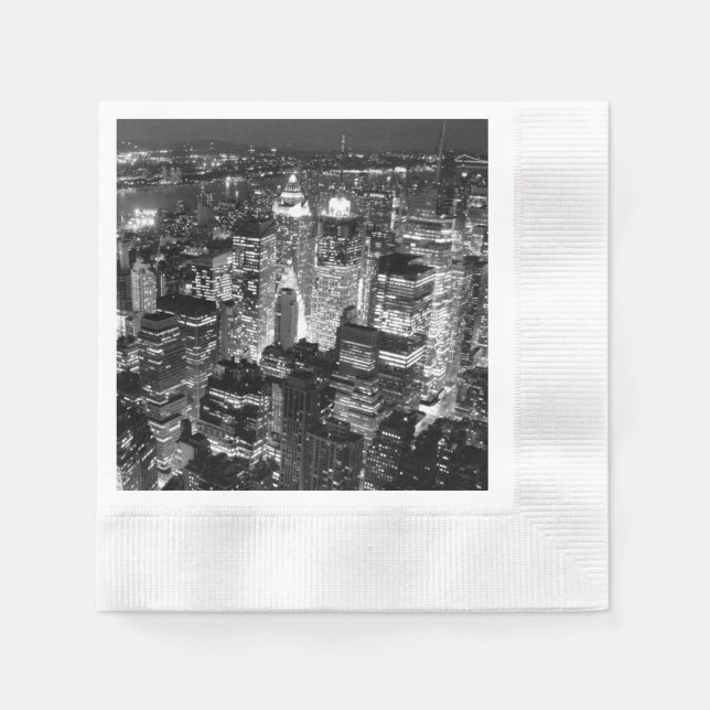 Manhattan New York City Night Black & White Napkins (Front)