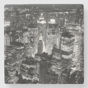 Manhattan New York City Night Black & White Stone Coaster