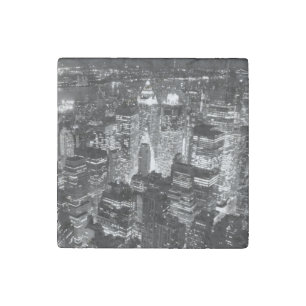 Manhattan New York City Night Black & White Stone Magnet