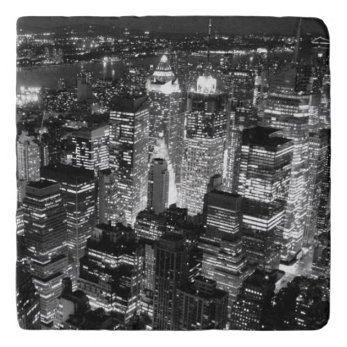 Manhattan New York City Night Black  White Trivet