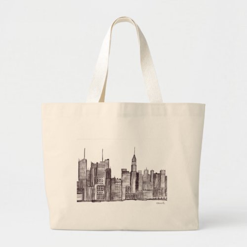 Manhattan New York city watercolor black vintage  Large Tote Bag