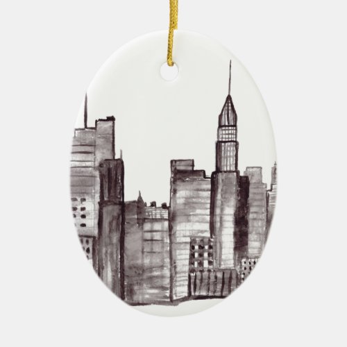 Manhattan New York city watercolor modern black  Ceramic Ornament