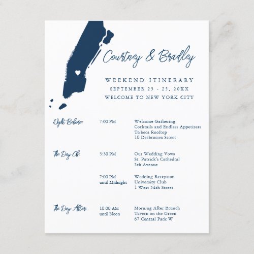 Manhattan New York City Weekend Itinerary Timeline Enclosure Card