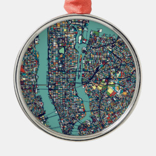 Manhattan New York Map Metal Ornament