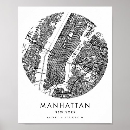 Manhattan New York Minimal Modern Circle Street Ma Poster