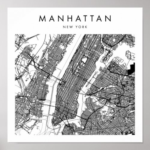Manhattan New York Minimal Modern Street Map Poster