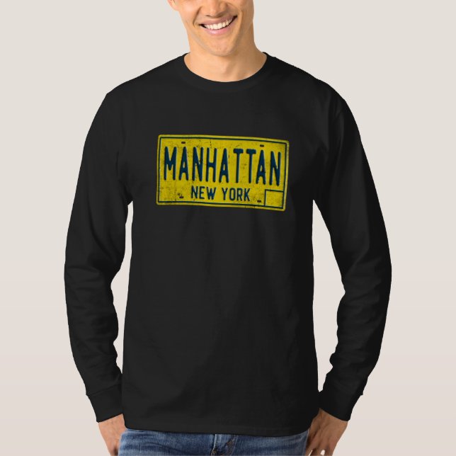Manhattan New York NY Retro USA Neighborhood Licen T-Shirt (Front)