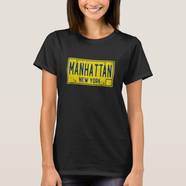 Manhattan New York NY Retro USA Neighborhood Licen T-Shirt (Front)