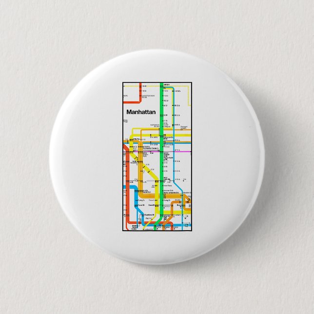 Manhattan New York Nyc Subway Map Retro Rail Trans Button (Front)