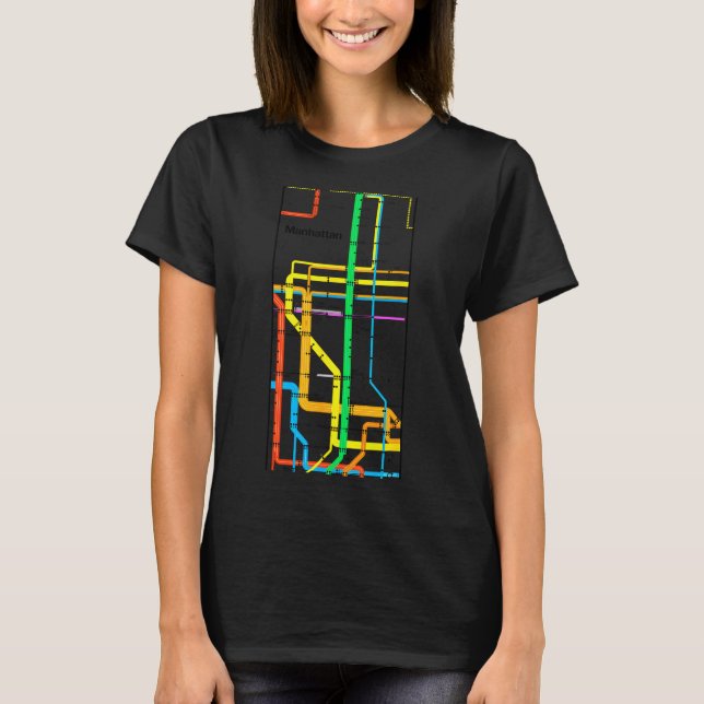 Manhattan New York Nyc Subway Map Retro Rail Trans T-Shirt (Front)