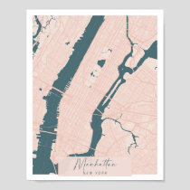 Manhattan New York Pink and Blue Cute Script Stree Poster