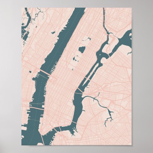 Manhattan New York Pink and Blue Poster