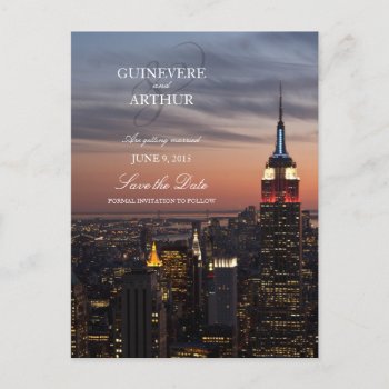 Manhattan New York Sunset Wedding Save The Date Announcement Postcard by loveisthething at Zazzle