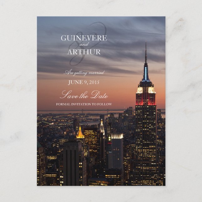 Manhattan New York Sunset Wedding Save the Date Announcement Postcard (Front)