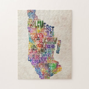Manhattan New York Typographic Map Jigsaw Puzzle