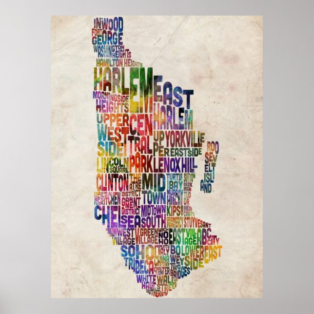 Manhattan New York Typographic Map Poster (Front)