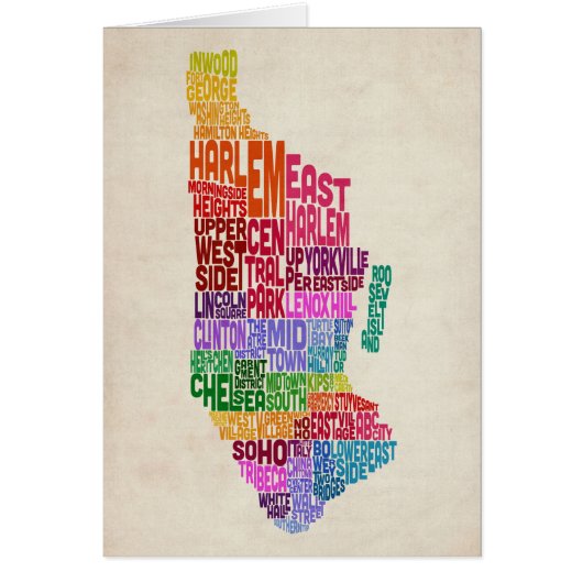 Manhattan New York Typography Text Map Cards (Front)