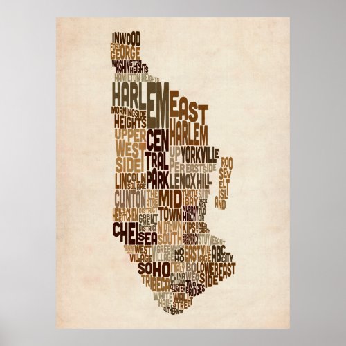 Manhattan New York Typography Text Map Poster