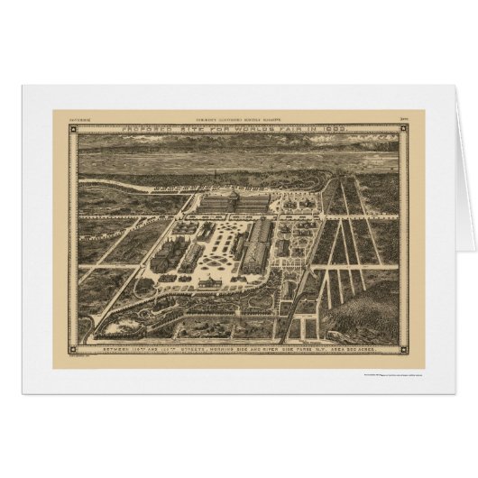 Manhattan New York Worlds Fair Map 1883 Cards (Front Horizontal)