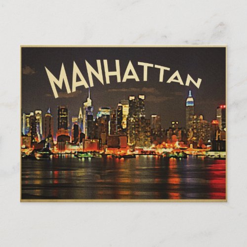 Manhattan Night Skyline Postcard
