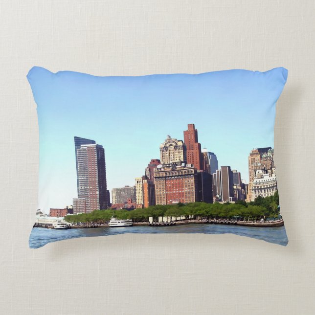 Manhattan NY - Manhattan Skyline on a Clear Day Accent Pillow (Front)