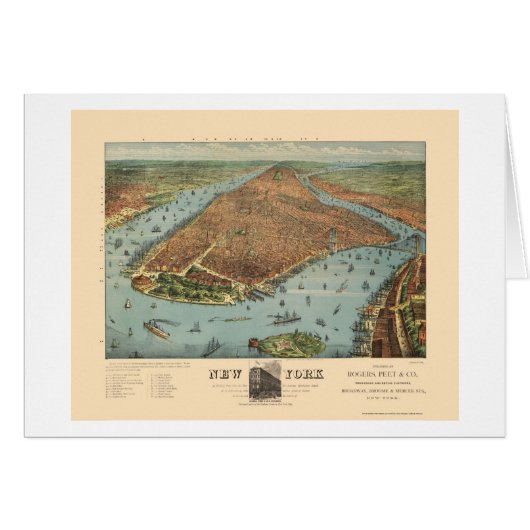 Manhattan, NY Panoramic Map - 1879 Cards (Front Horizontal)