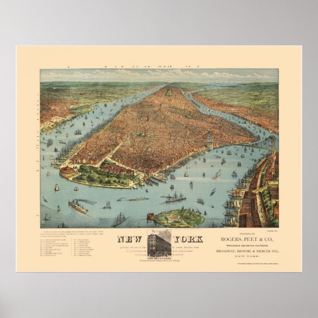 Manhattan, NY Panoramic Map - 1879 Poster (Front)