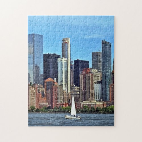Manhattan NY  Sailboat By Manhattan Skyline Jigsaw Puzzle