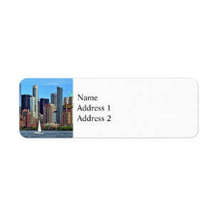 Manhattan NY - Sailboat By Manhattan Skyline Label