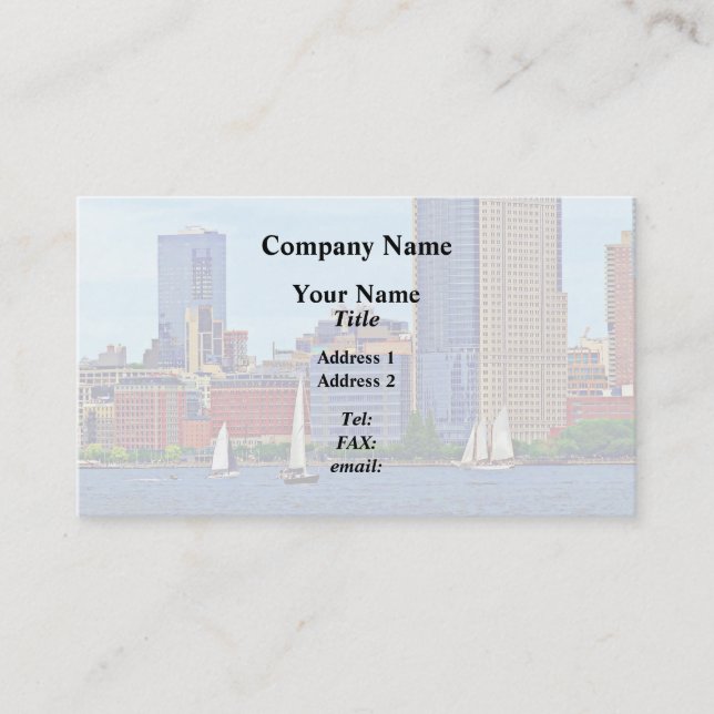 Manhattan NY - Three Boats By Manhattan Skyline Business Card (Front)