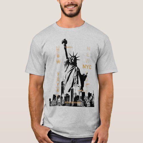 Manhattan Nyc Liberty Statue Mens Grey Template T_Shirt