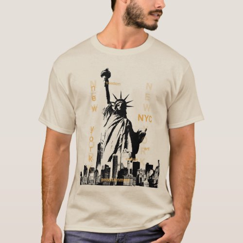 Manhattan Nyc Liberty Statue Mens Modern Sand T_Shirt