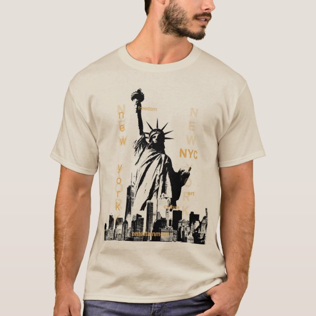 Manhattan Nyc Liberty Statue Mens Modern Sand T-Shirt (Front)