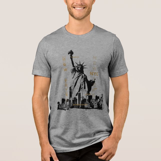 Manhattan Nyc Liberty Statue Mens Short Sleeve Tri-Blend Shirt (Front)